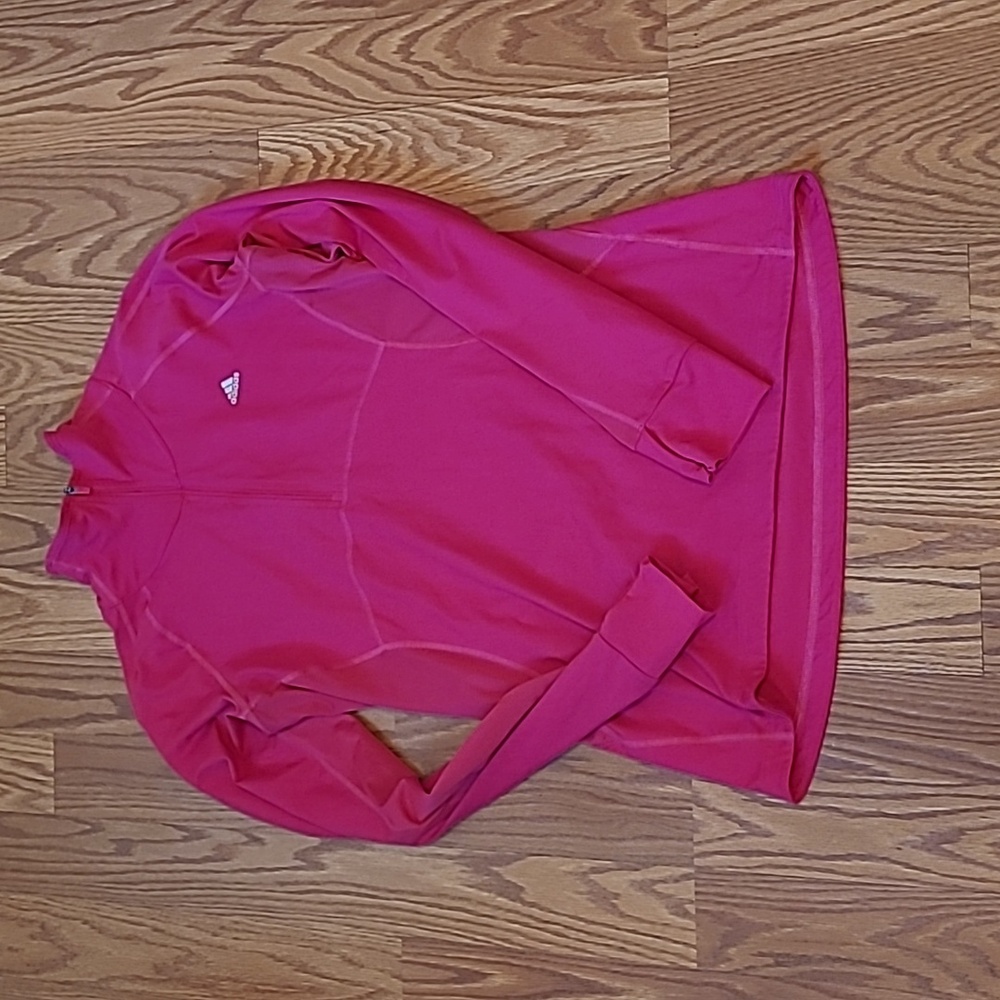 Adidas pink 1/4 zip running shirt with thumb holes
